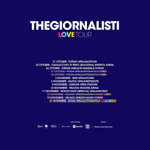 A grandissima richiesta si aggiunge un terzo appuntamento live Thegiornalisti  mercoledì 21 novembre 2018 – nuova data Roma @ Palalottomatica
