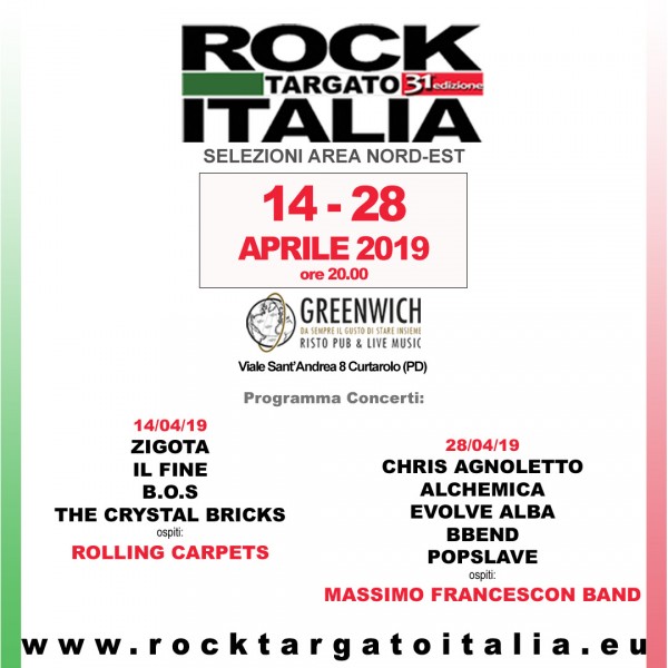 Rock Targato Italia  Evento Area Nord Est il 28 aprile 2019  Greenwich alle ore 21.00  Curtarolo (PD)