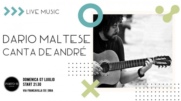 Domenica 07 Luglio Posto 55 presenta: Dario Maltese canta De André